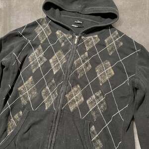 Vintage Marc Ecko Argyle Distressed Zip Up Hoodie Y2K Grunge Streetwear L